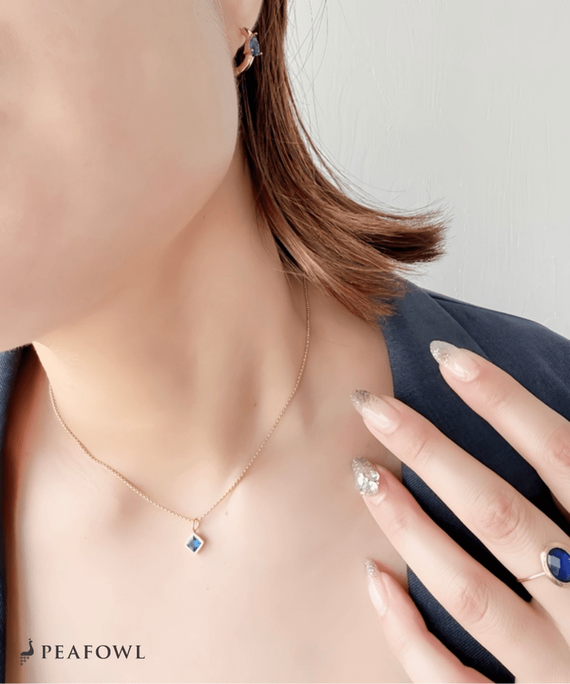 Square Frame Necklace - peafowl