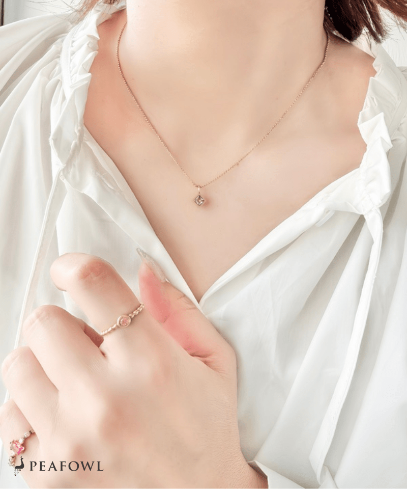 Square Frame Necklace - peafowl