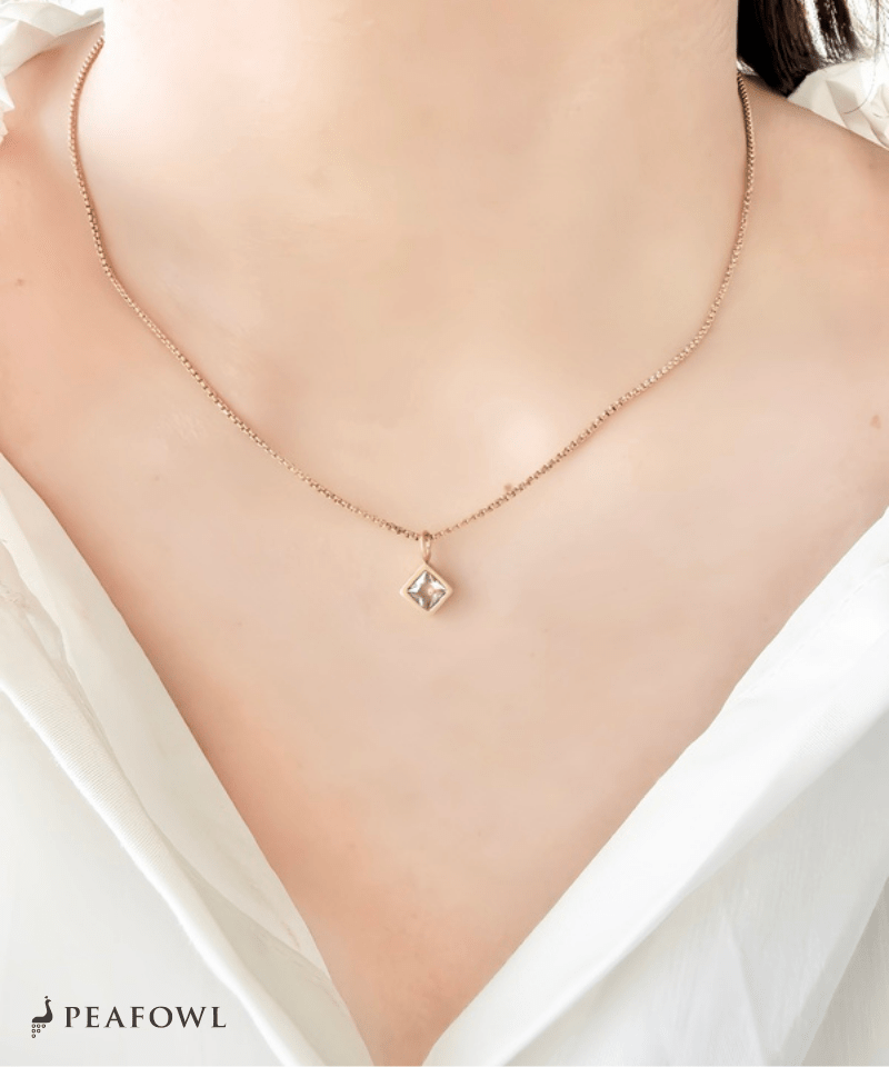 Square Frame Necklace - peafowl