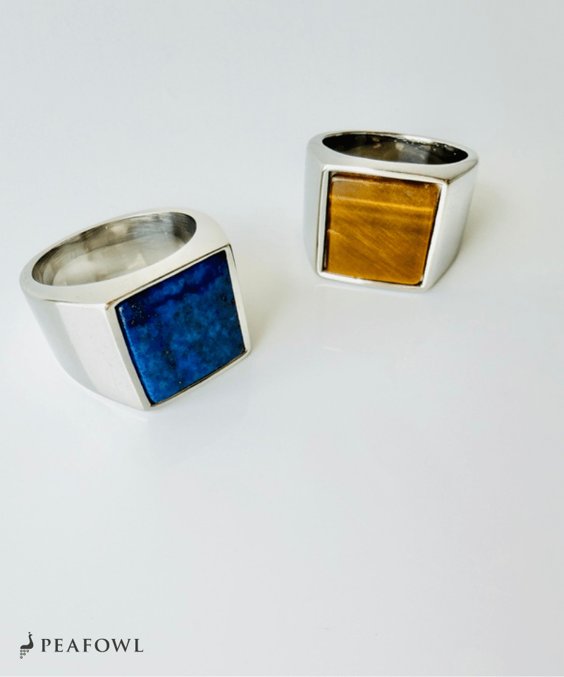 Square Plate Stone Ring - peafowl