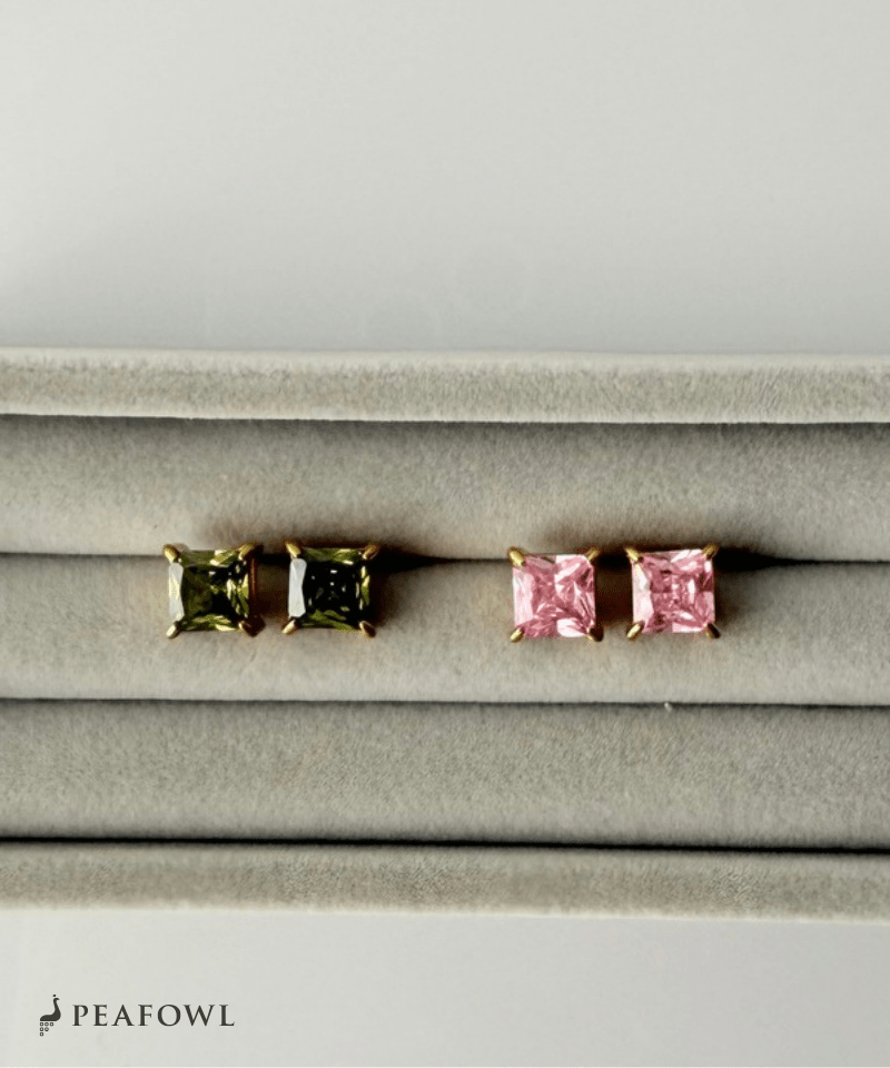Square Single Pierce - peafowl