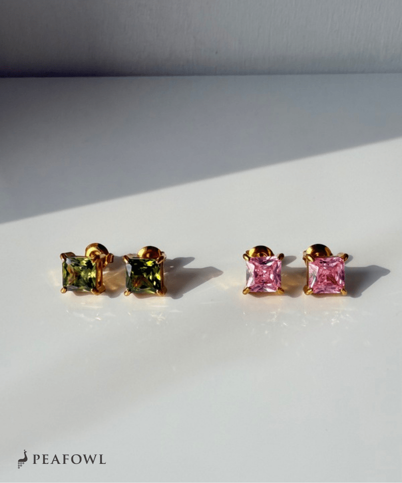 Square Single Pierce - peafowl
