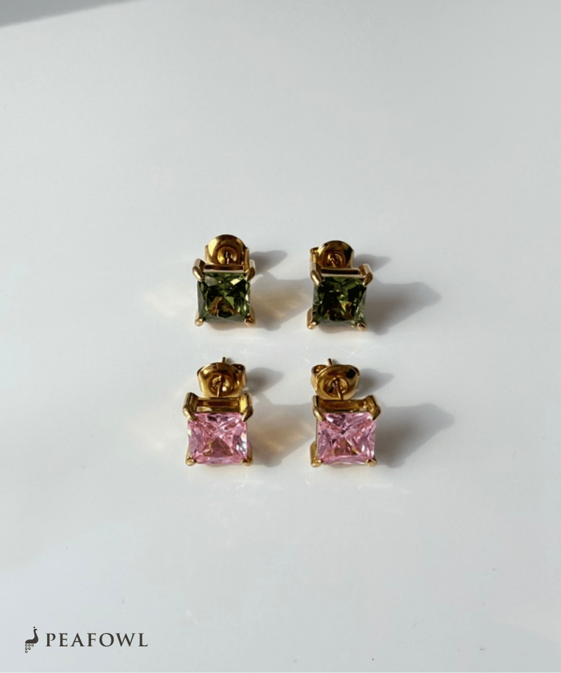 Square Single Pierce - peafowl
