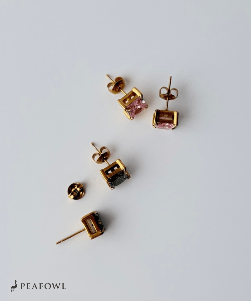 Square Single Pierce - peafowl