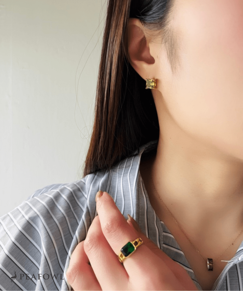 Square Single Pierce - peafowl