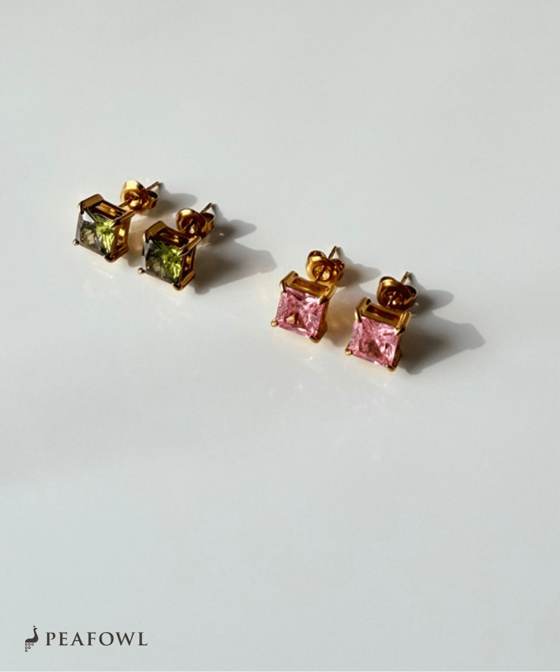 Square Single Pierce - peafowl