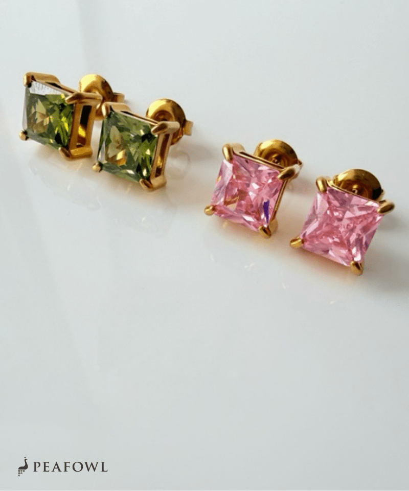 Square Single Pierce - peafowl