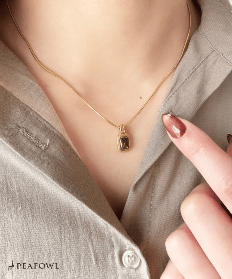 Square Snake Chain Necklace - peafowl