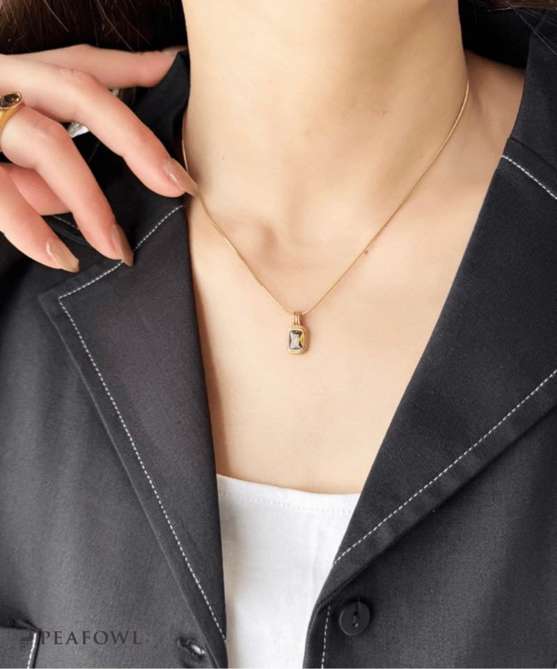 Square Snake Chain Necklace - peafowl
