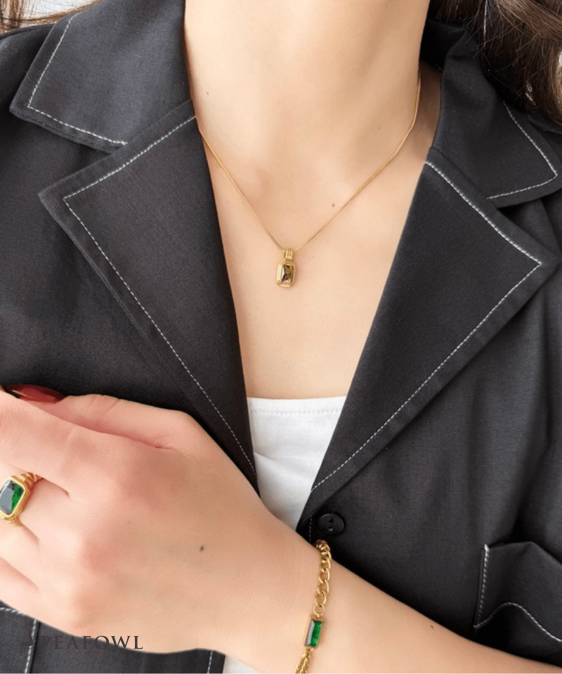 Square Snake Chain Necklace - peafowl