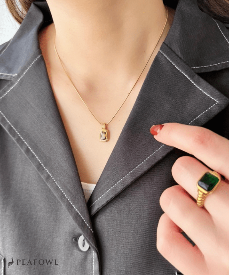 Square Snake Chain Necklace - peafowl