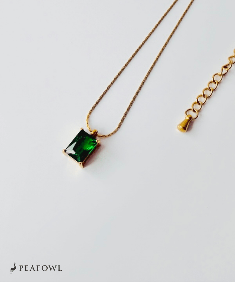 Square Stone Chain Necklace - peafowl
