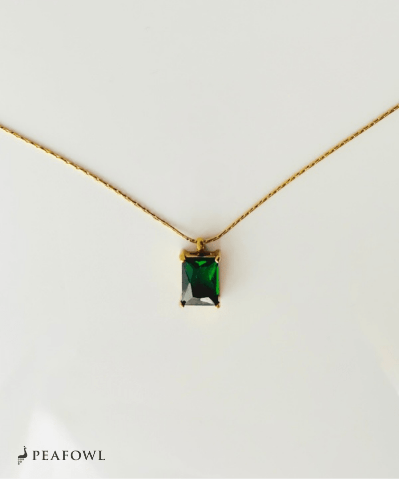 Square Stone Chain Necklace - peafowl