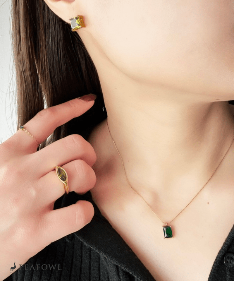 Square Stone Chain Necklace - peafowl