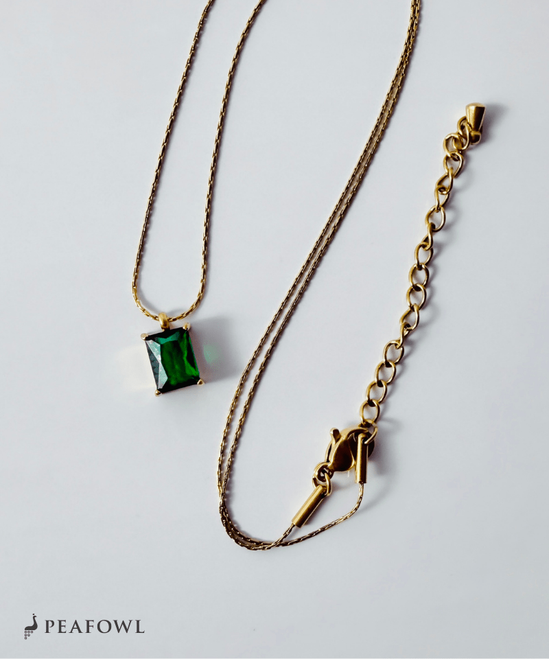 Square Stone Chain Necklace - peafowl