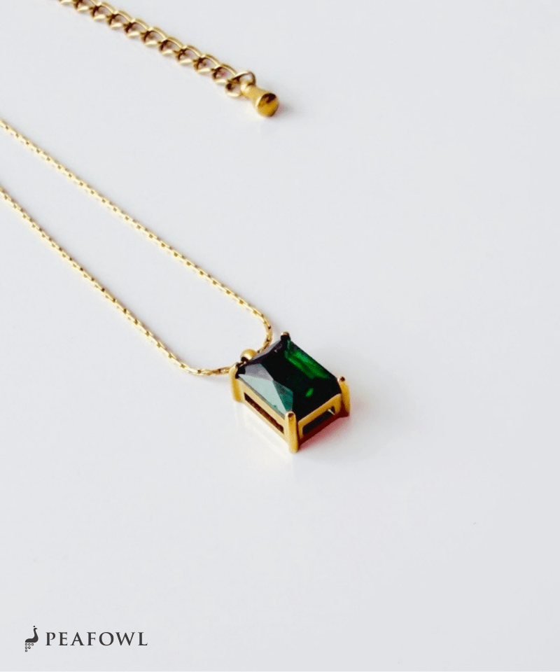 Square Stone Chain Necklace - peafowl