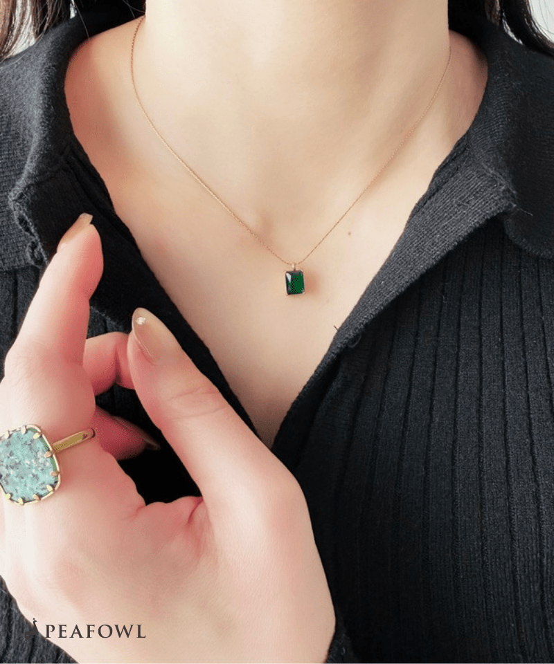 Square Stone Chain Necklace - peafowl