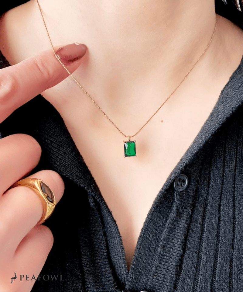 Square Stone Chain Necklace - peafowl