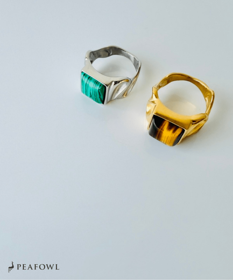 Square Stone Wide Ring - peafowl