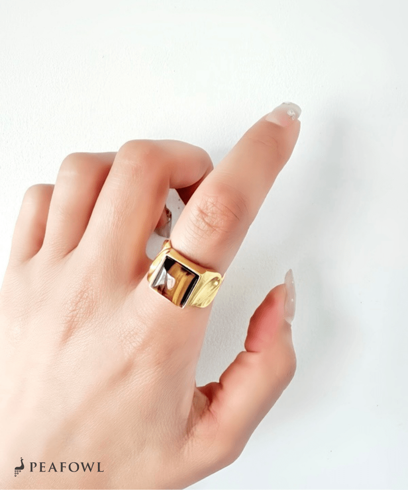 Square Stone Wide Ring - peafowl
