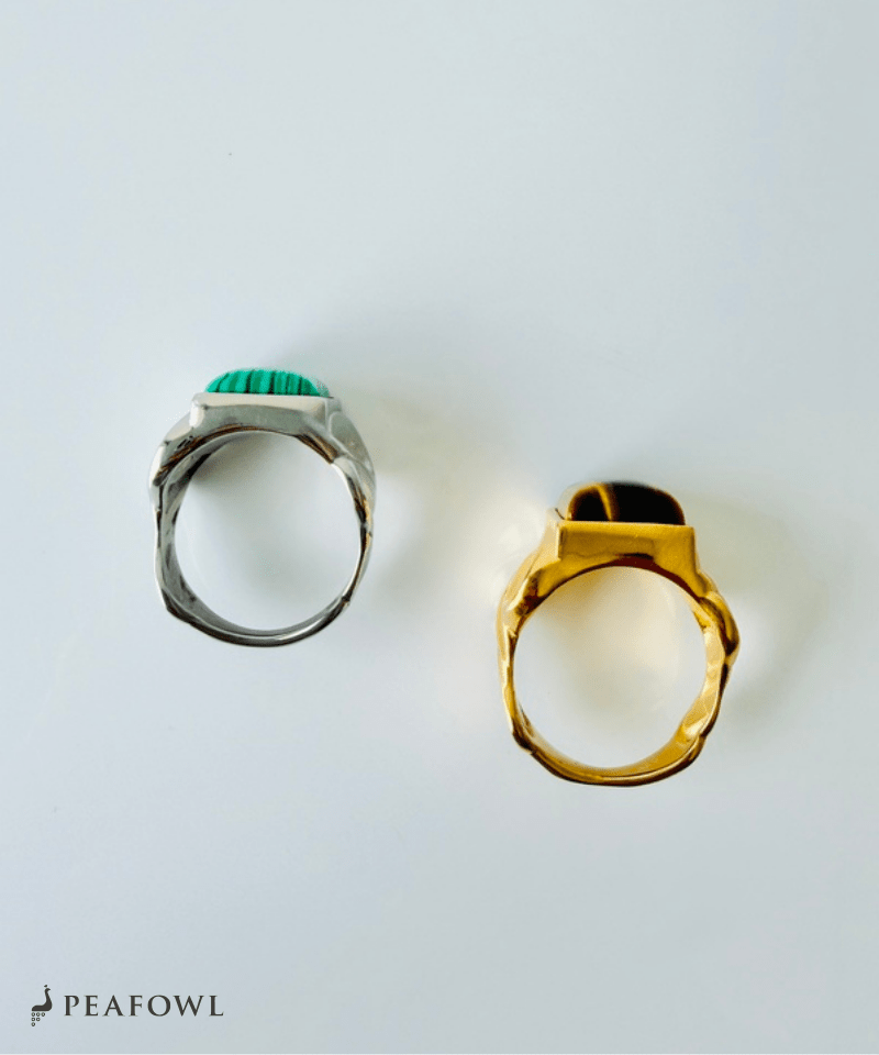Square Stone Wide Ring - peafowl