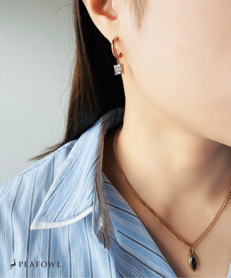 Square Zircon Hoop Pierce - peafowl