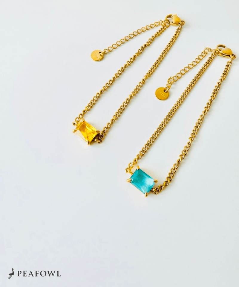 Square Zirconia Chain Bracelet - peafowl