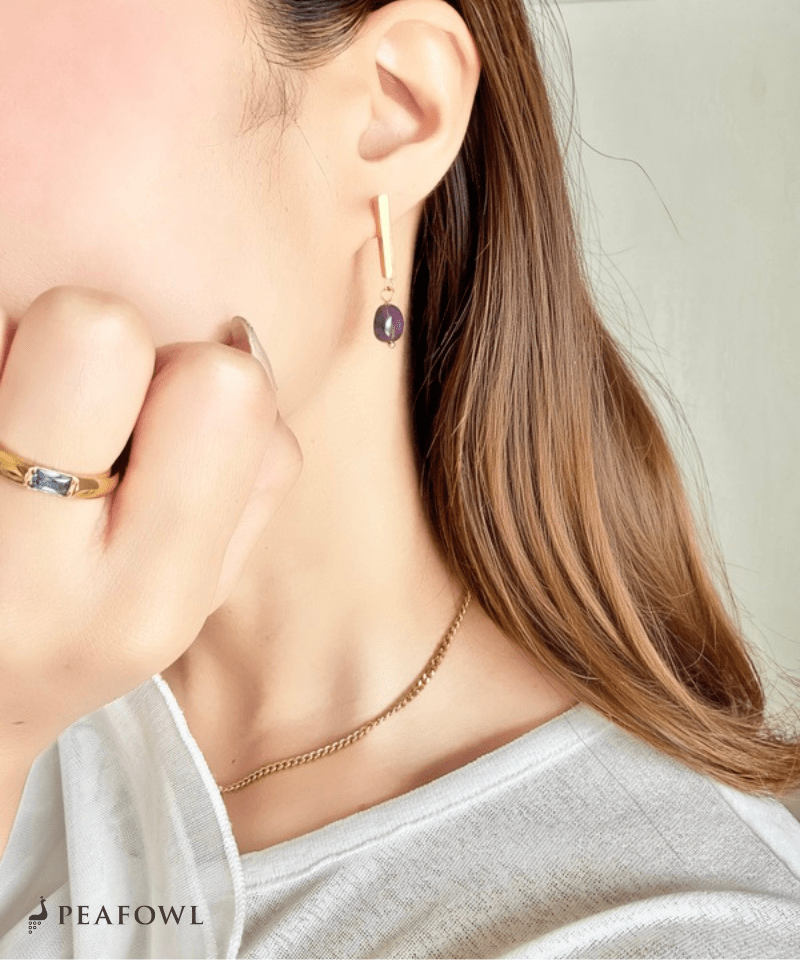 Stone Metal Bar Pierce - peafowl
