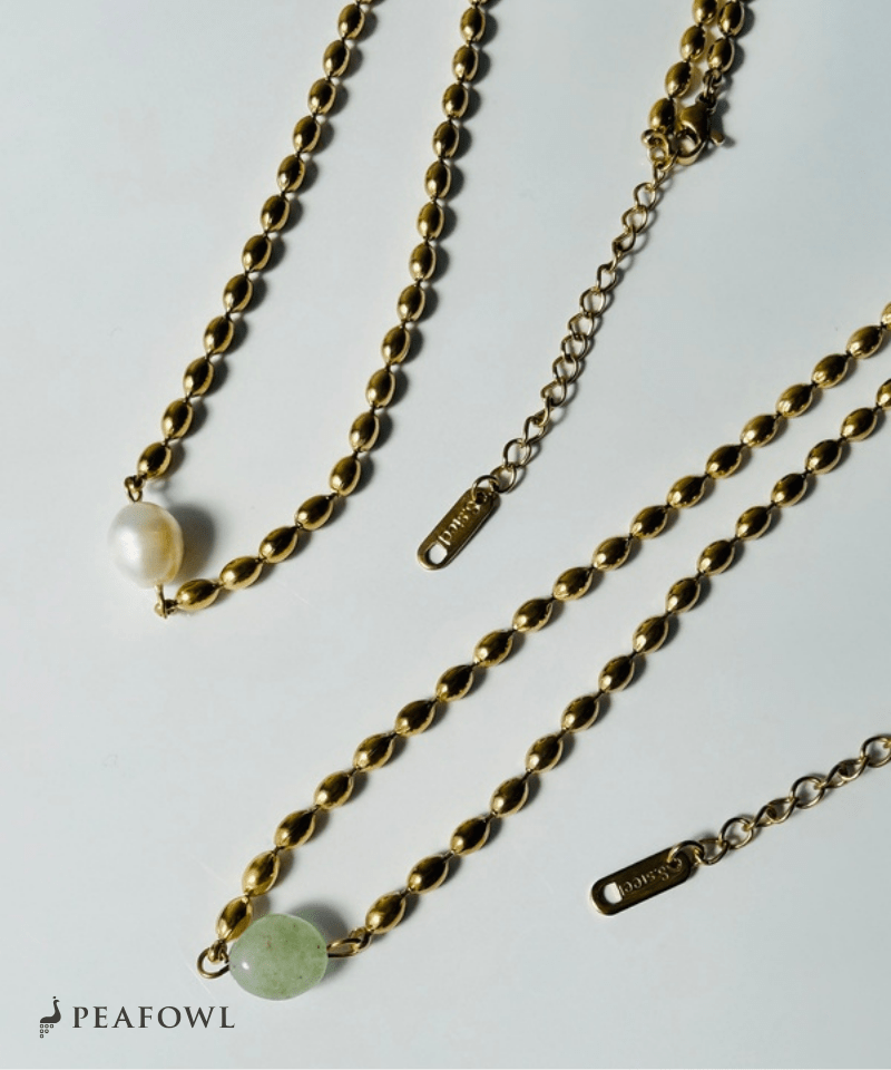 Stone Rice Ball Chain Necklace - peafowl