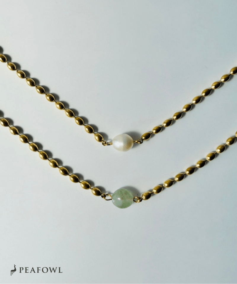 Stone Rice Ball Chain Necklace - peafowl