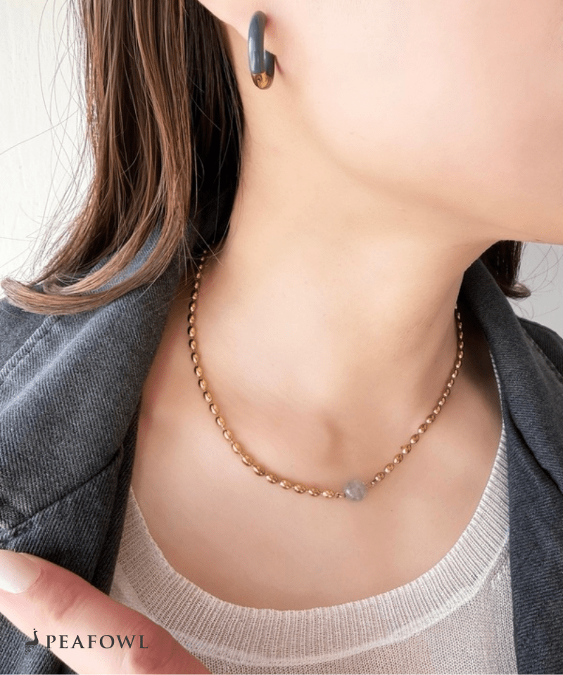 Stone Rice Ball Chain Necklace - peafowl