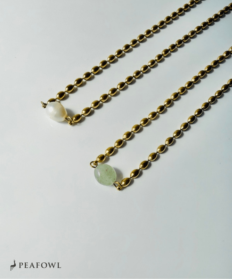 Stone Rice Ball Chain Necklace - peafowl