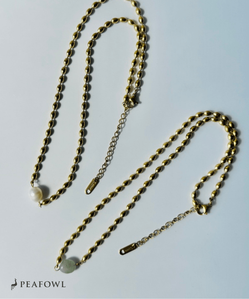 Stone Rice Ball Chain Necklace - peafowl