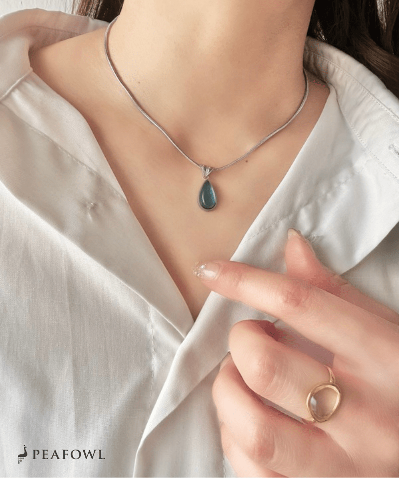 Teardrop Stone Necklace - peafowl