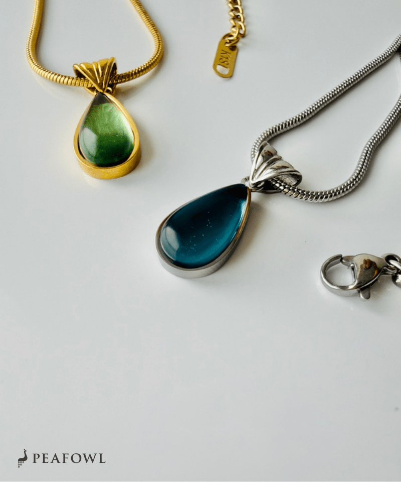 Teardrop Stone Necklace - peafowl