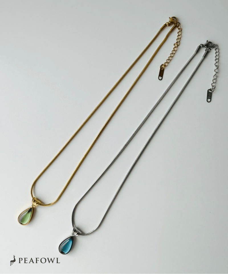 Teardrop Stone Necklace - peafowl