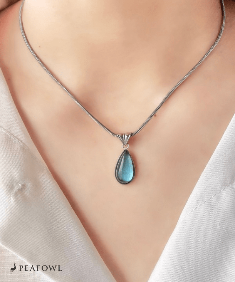 Teardrop Stone Necklace - peafowl
