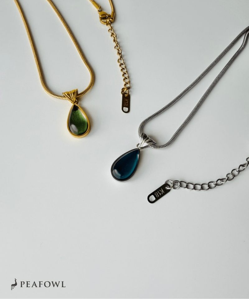 Teardrop Stone Necklace - peafowl