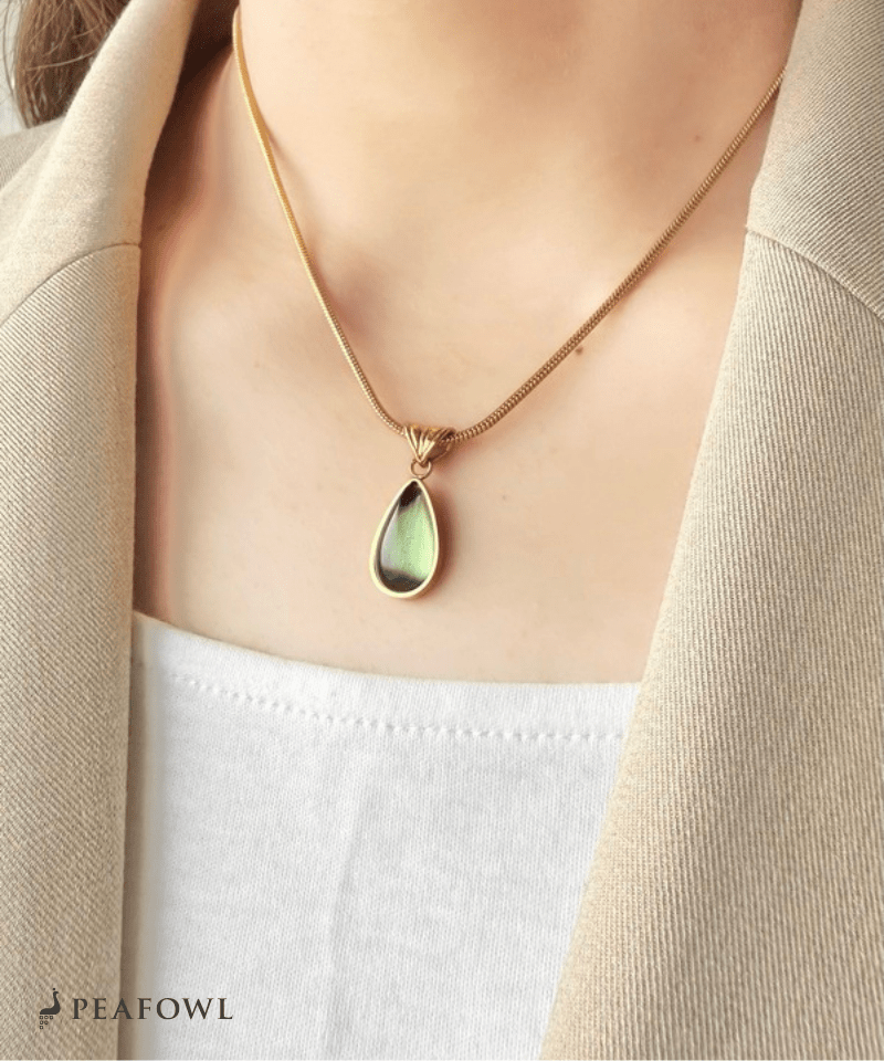 Teardrop Stone Necklace - peafowl