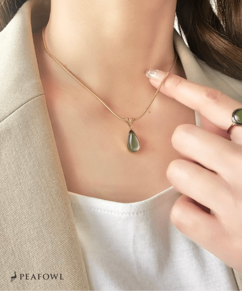 Teardrop Stone Necklace - peafowl