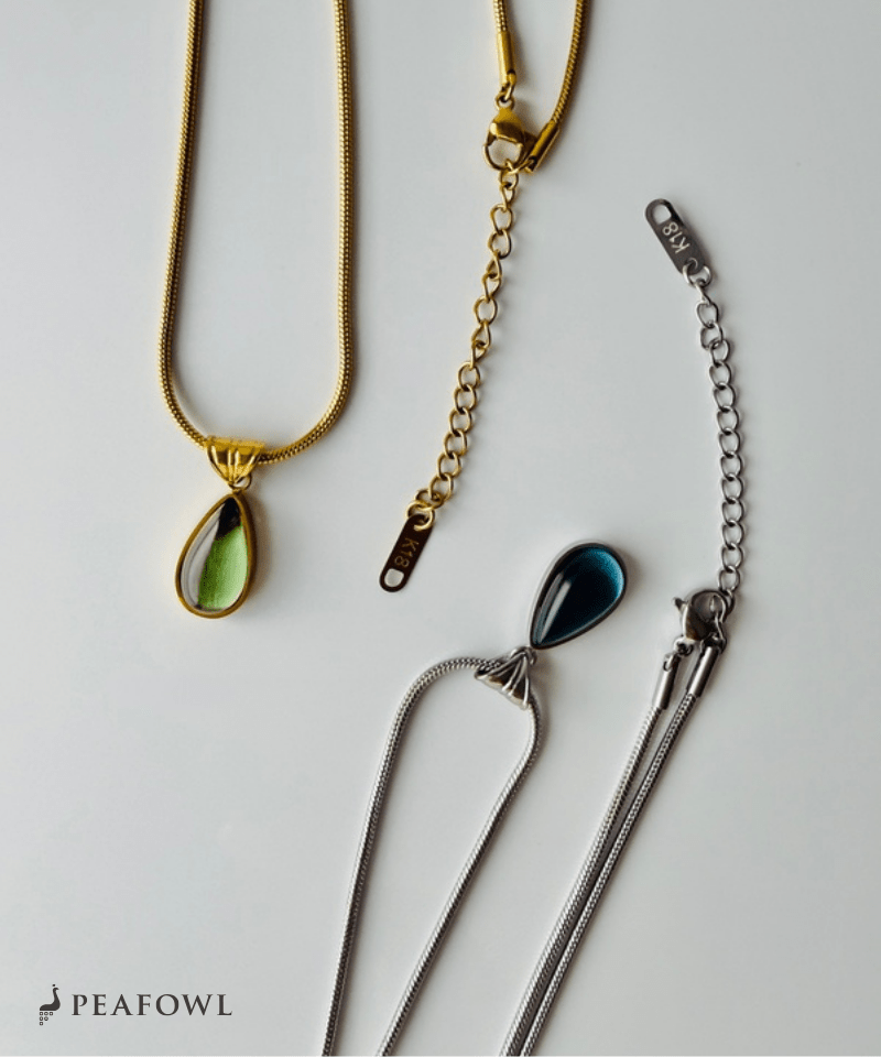Teardrop Stone Necklace - peafowl