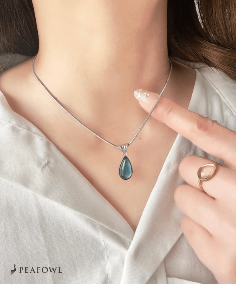Teardrop Stone Necklace - peafowl