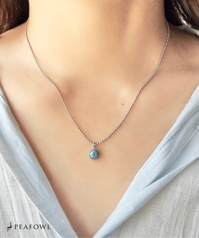 Turquoise Round Necklace - peafowl