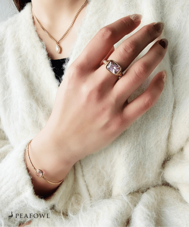 Twist Square Zircon Ring - peafowl