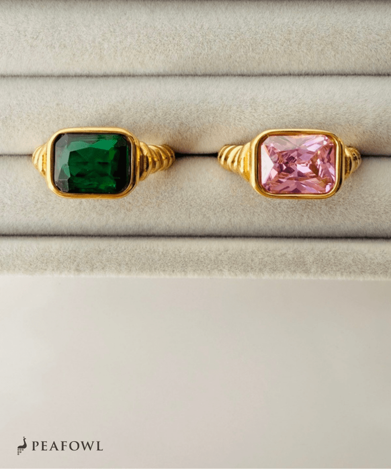 Twist Square Zircon Ring - peafowl