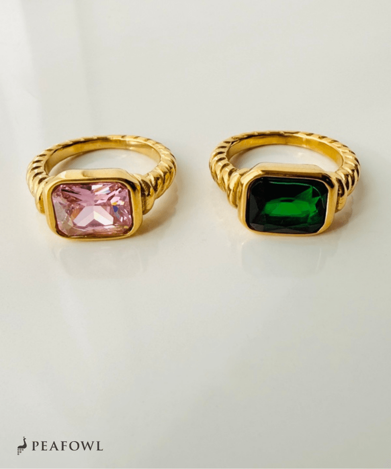 Twist Square Zircon Ring - peafowl