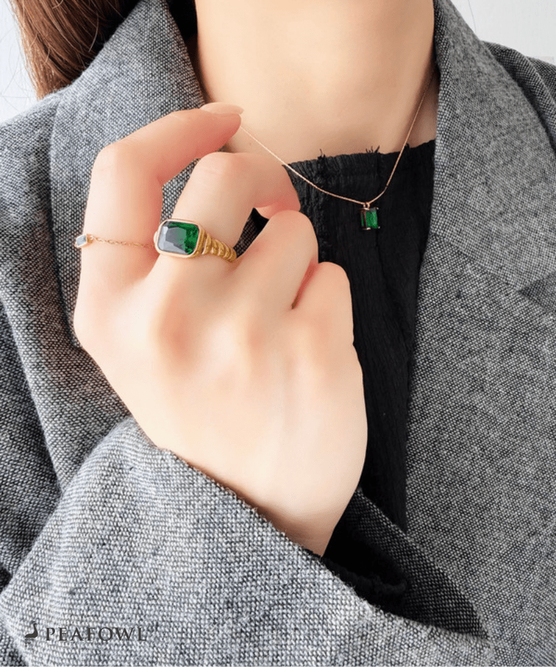 Twist Square Zircon Ring - peafowl