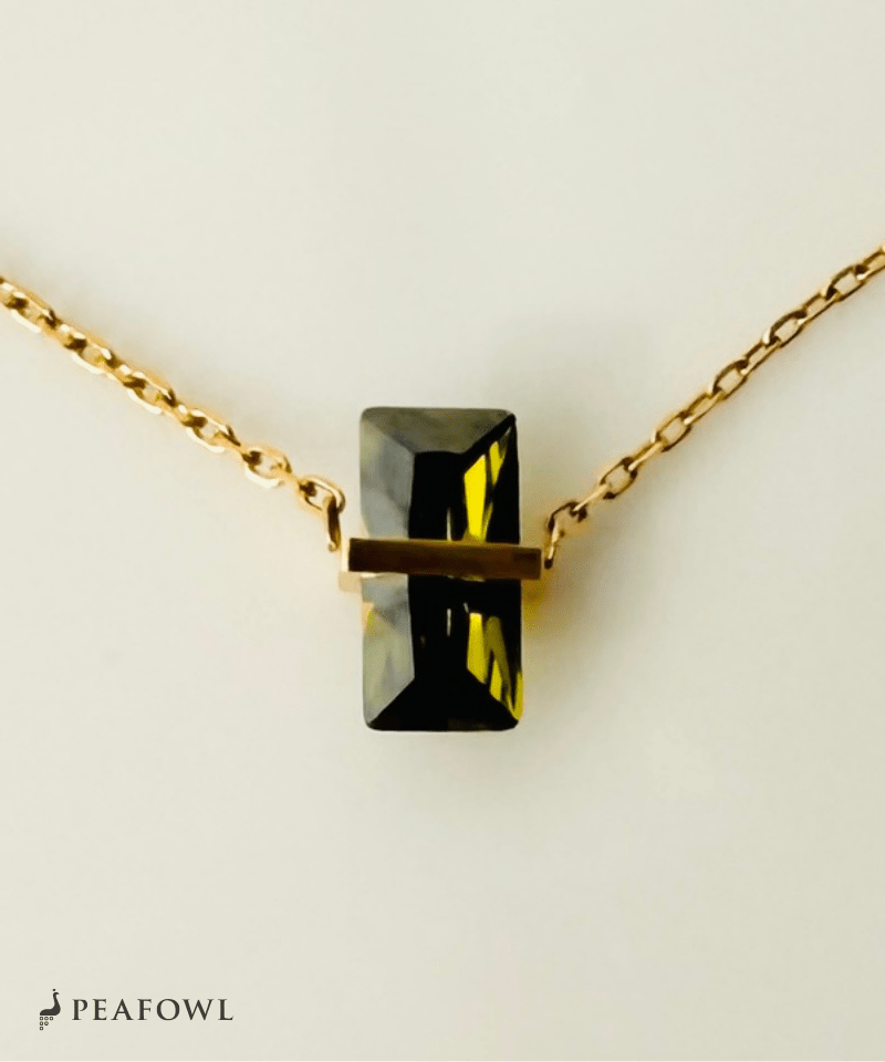 Vertical Green Zircon Necklace - peafowl