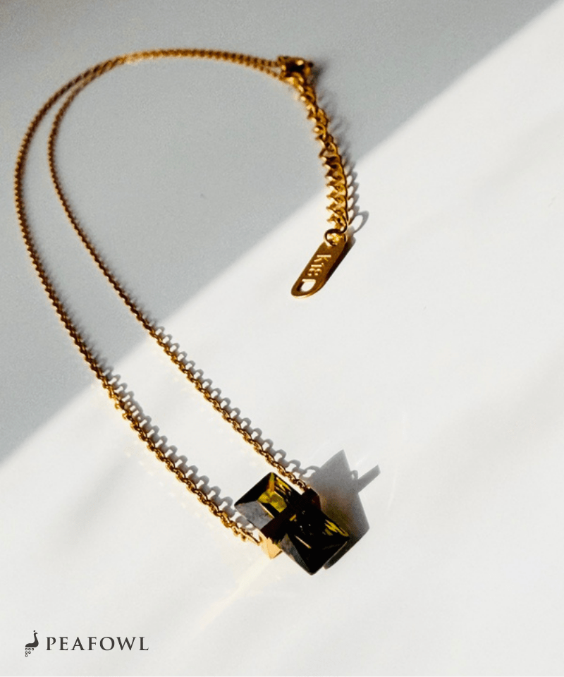 Vertical Green Zircon Necklace - peafowl