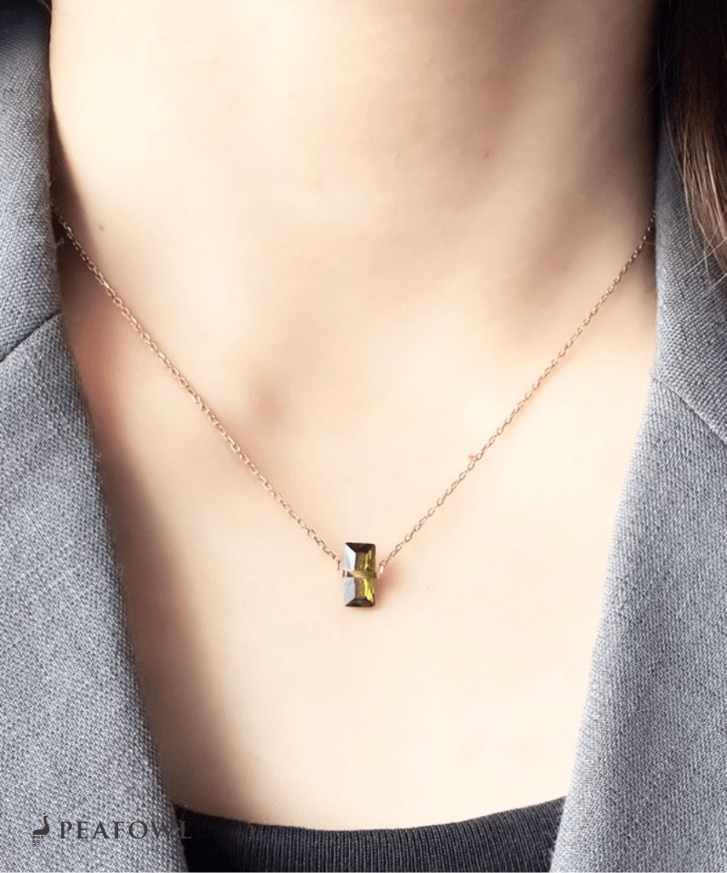 Vertical Green Zircon Necklace - peafowl